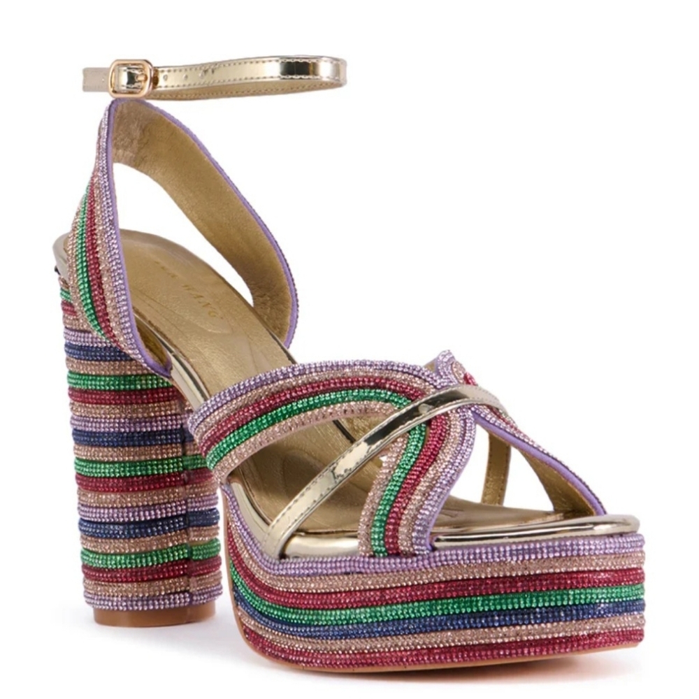 🌈 AZALEA WANG Kinslee Multi Diamond Rope Platform Sandal – Size 7.5 🌈